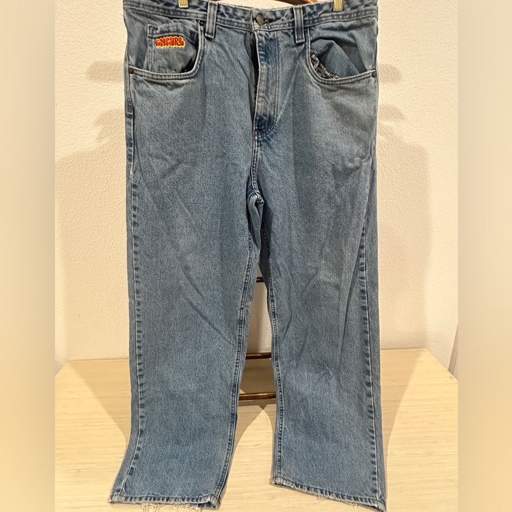 Empyre Relax Jeans Denim Retro Y2K Baggy Loose Fit Raw hem Crop 34